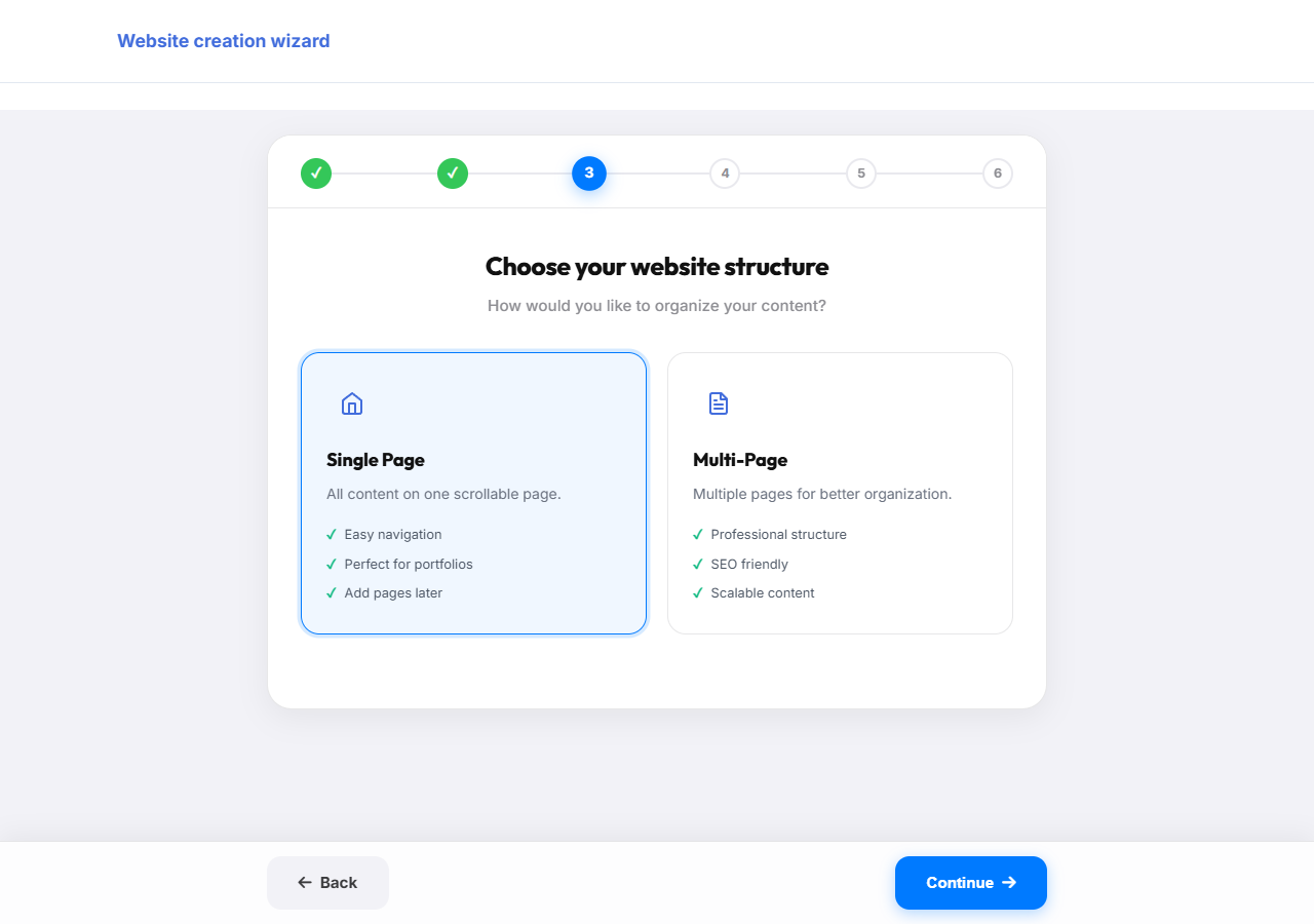 Choose single page or multi-page